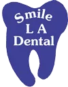 A blue sign that says smile l. A dental